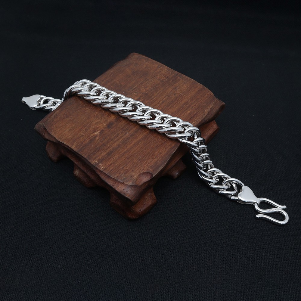 New Pure 925 Sterling Silver Bracelet 12mm Curb Link Chain 8.26inch Men Women