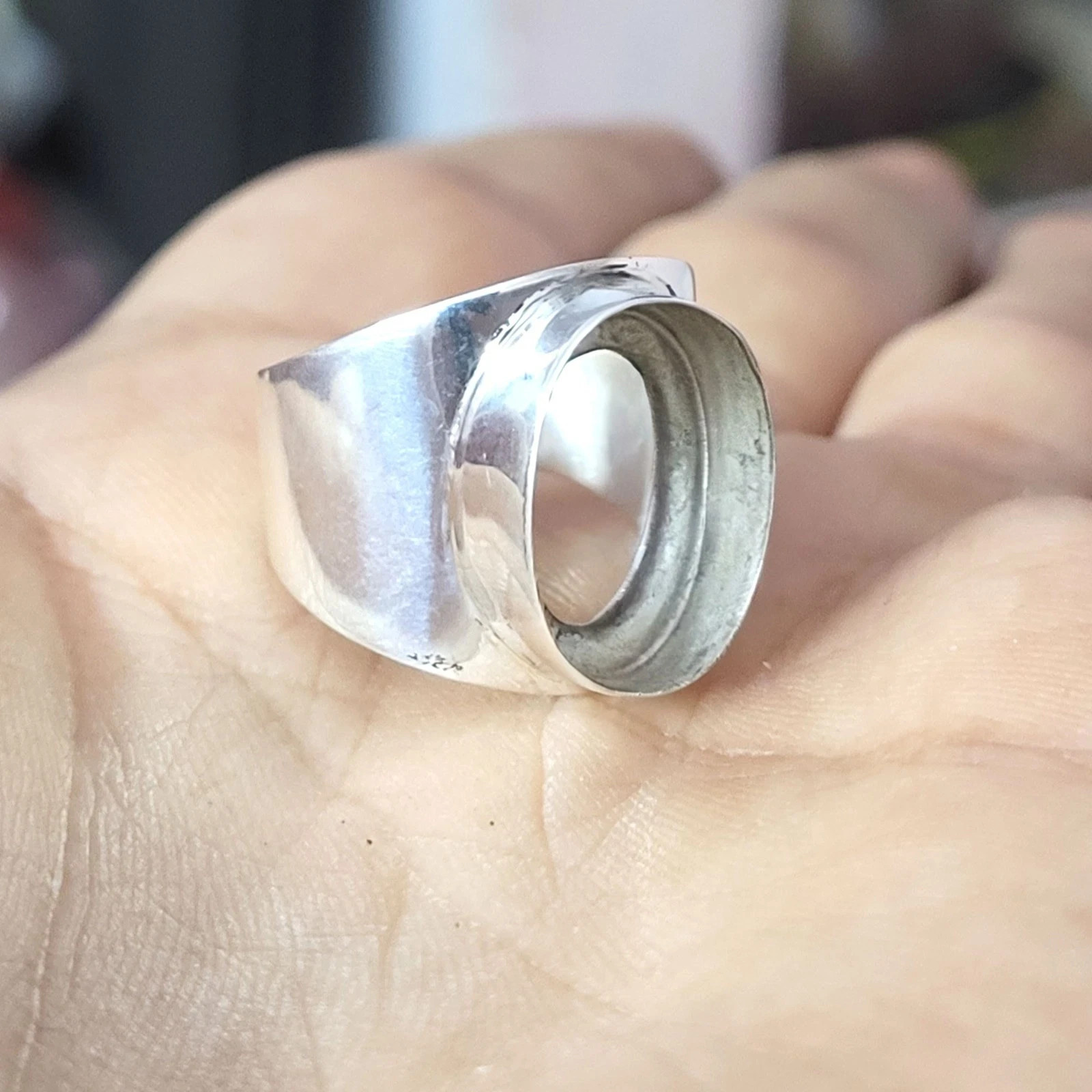 Handmade 925 Sterling Silver Blank Collet Ring 12x16mm Oval Cabochon Setting