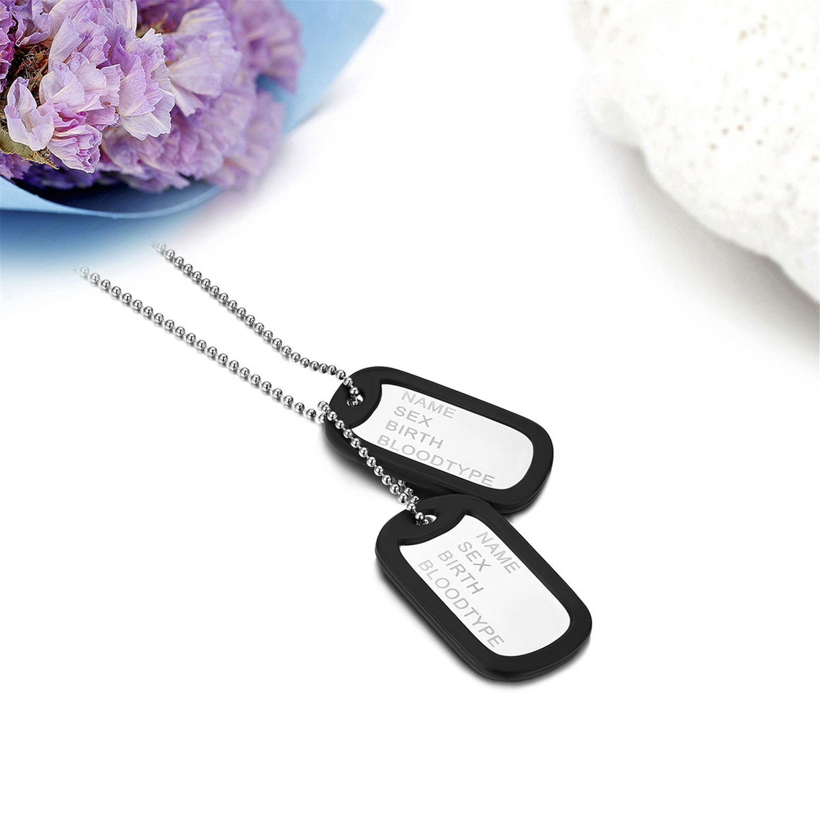2pcs Men Army Military Stainless Steel Dog Tags Custom ID Pendant Necklace Chain