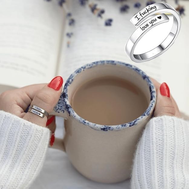 I F♡Cking Love You Ring for Women, Hope Rings Adjustable Stainless Steel Silver