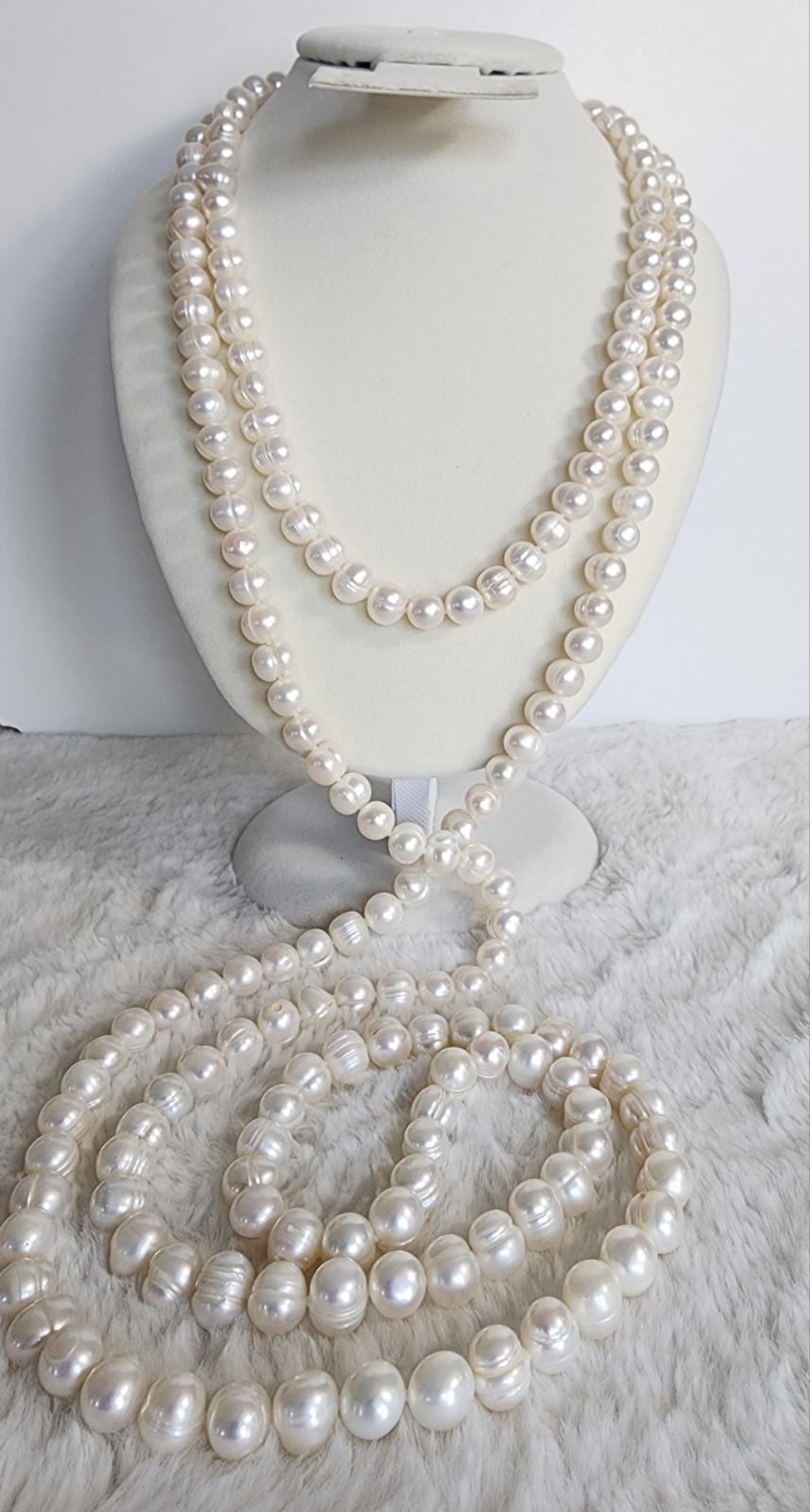 XL vintage white freshwater pearl necklace. 180 cm long.