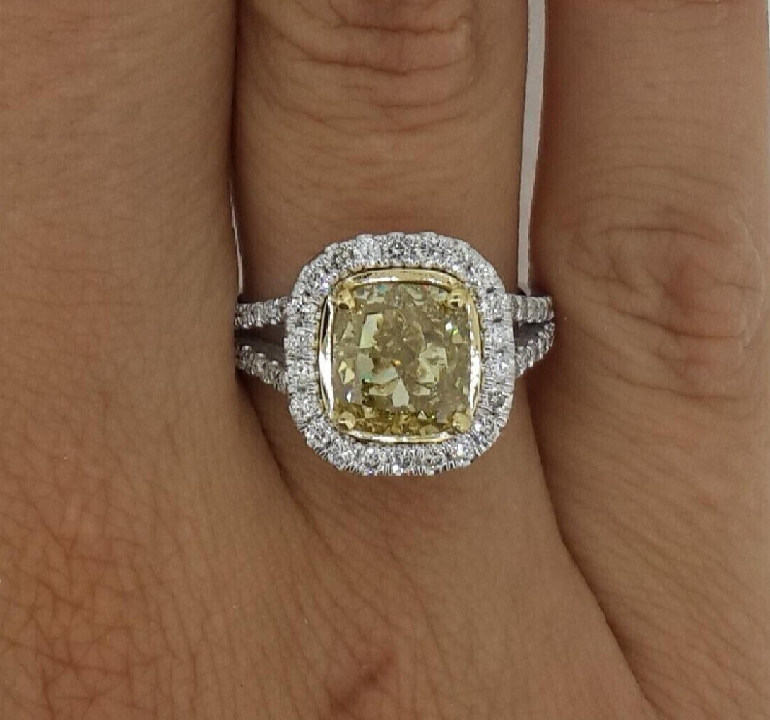 2CT Cushion Cut Simulated Yellow Citrine Engagement Ring 14K Yellow Gold Plated