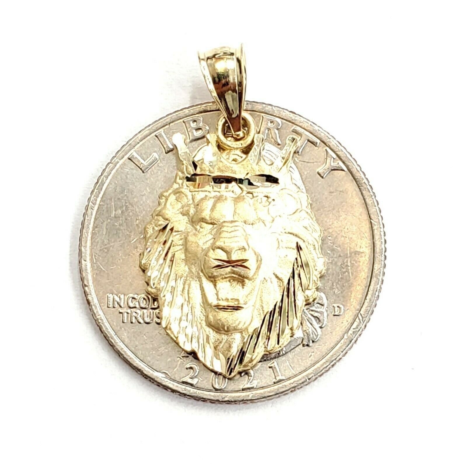 New 14k yellow Gold lion head face with crown Leo Pendant charm fine gift 2.4g