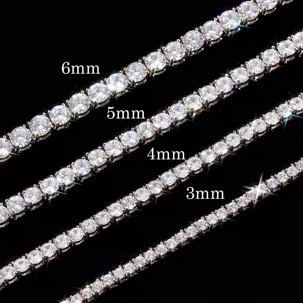 2.5-6.5mm Certified Moissanite Tennis Chain Necklace 925 Solid Silver Women Men