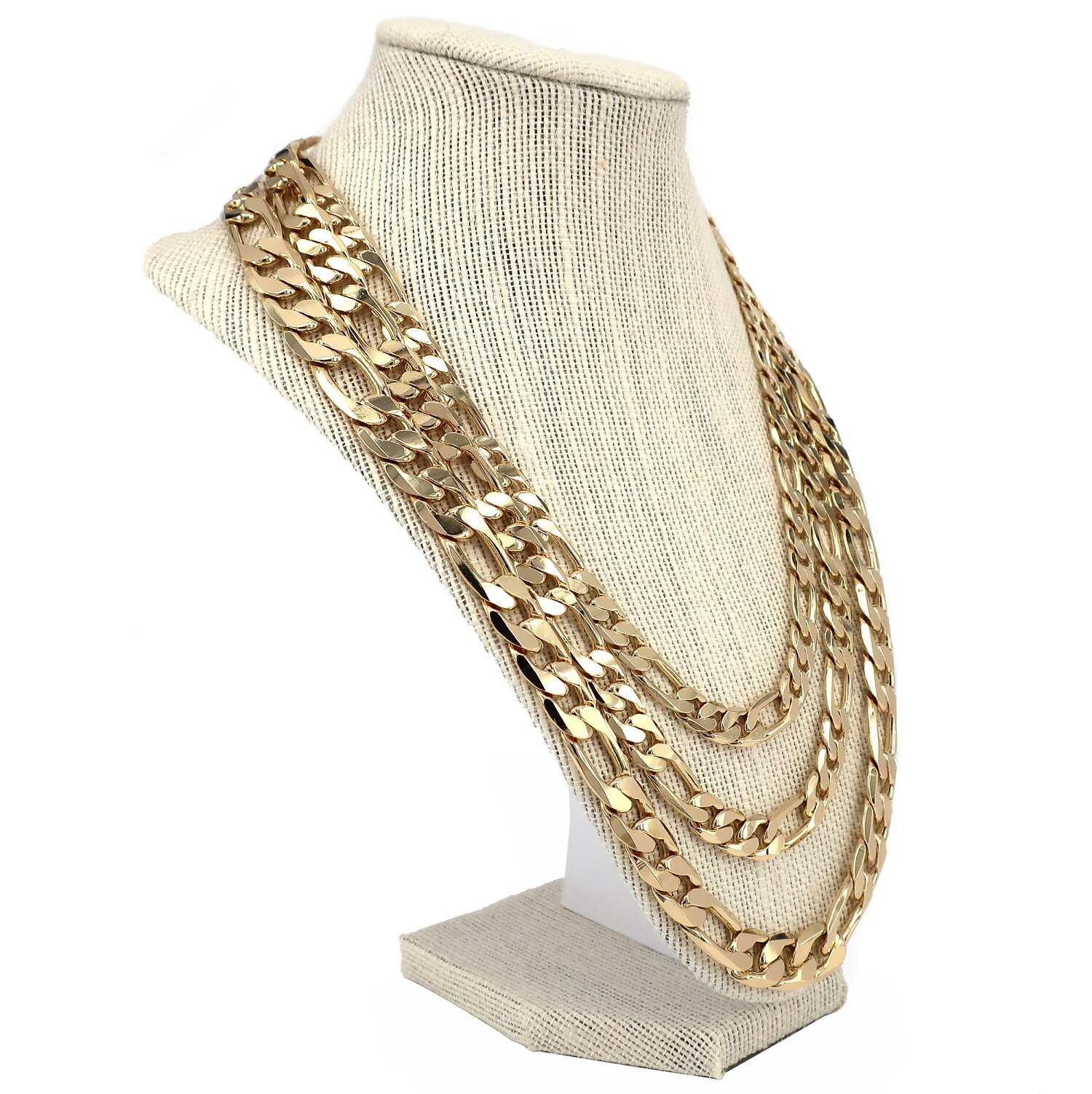 14k Italian Figaro Link Chain Necklace 9mm 10mm 12mm Gold Plated