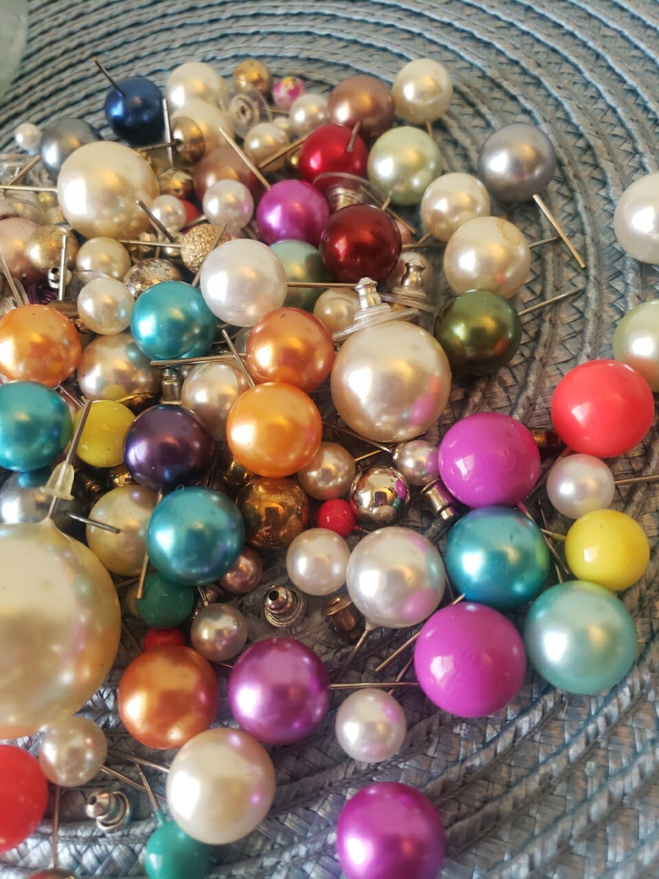 Lot Of Earrings In A 1/2 Pint Jar All Colored Balls Stud Matching And Cleaned