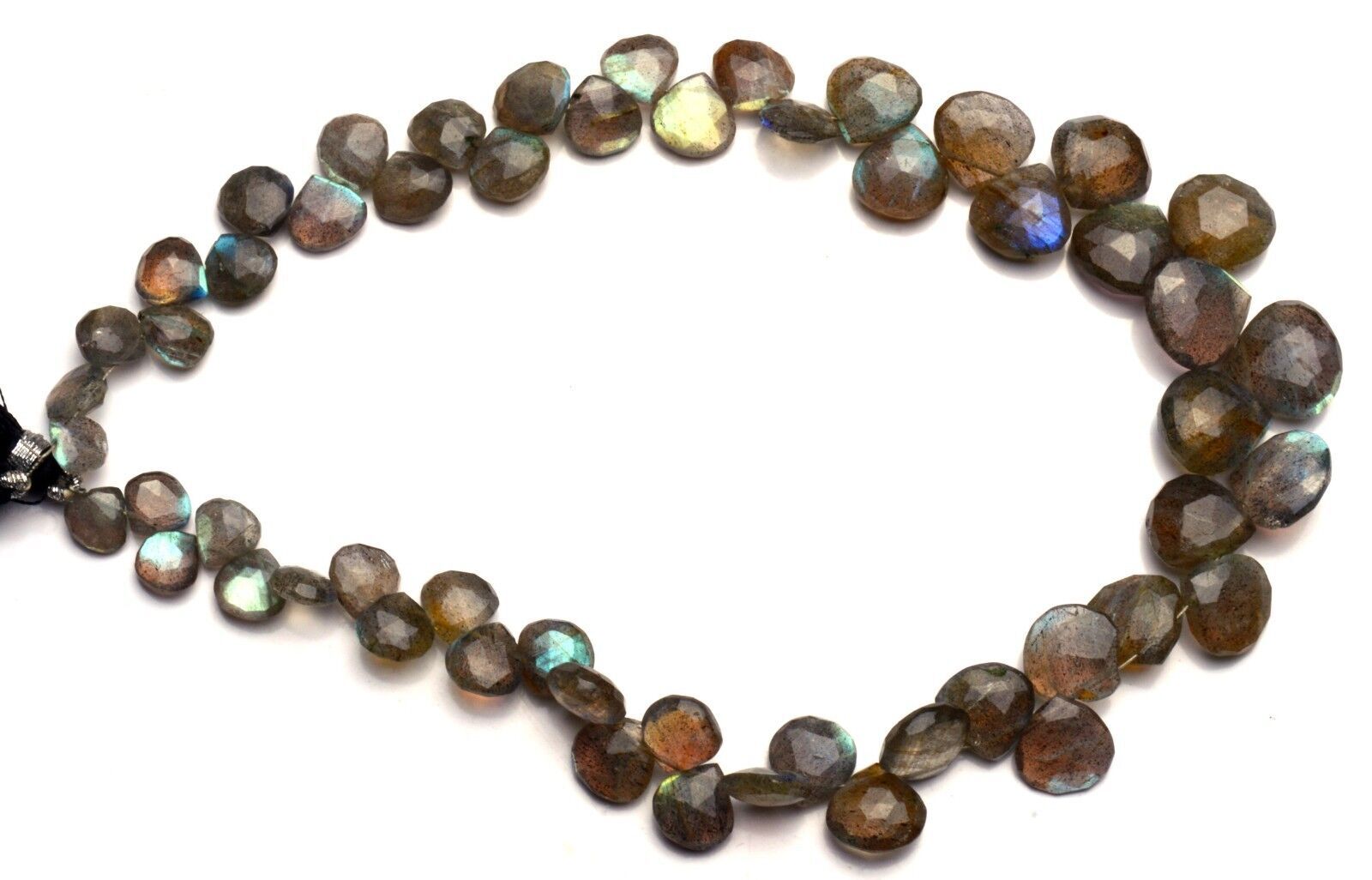 Natural Gem Blue Flash Labradorite 7 to 13MM Faceted Heart Shape Briolettes 12″
