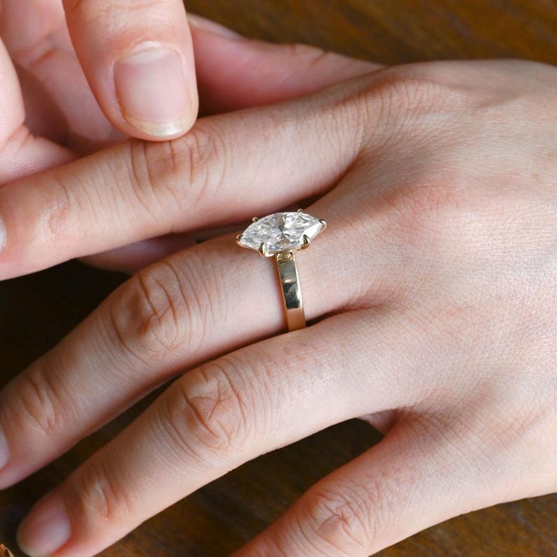 2.0 CT Marquise Cut Moissanite Prong Set 14K Gold Solitaire Engagement Ring