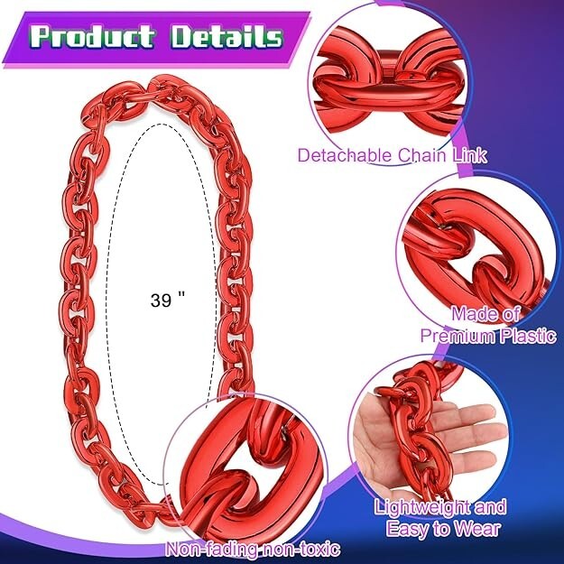 Red Hip Hop Large Acrylic Thick Plastic Cuban Link Chain Necklace 32in 80cm