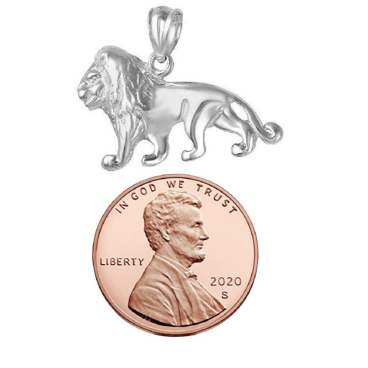 Sterling Silver LION Pendant / Charm, Made in USA, Italian Box Chain