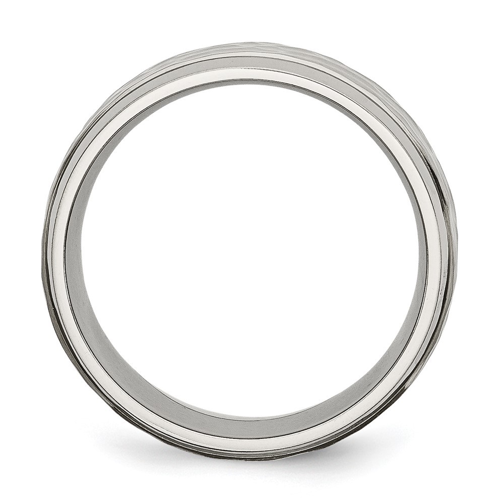 Titanium Polished and Hammered 8mm Beveled Edge Band Men’s Ring Size 13