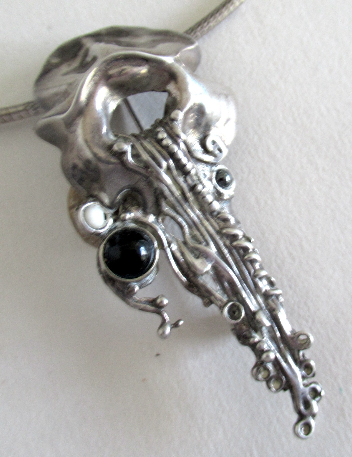 2.44 INCHES STUDIO STERLING BRUTALIST BROOCH w STONES