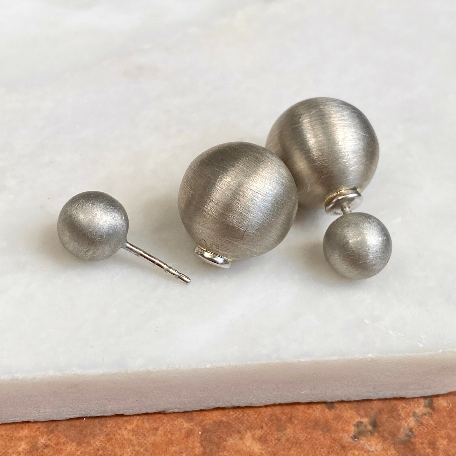 Sterling Silver Matte Satin Finish Double-Ended Ball Earrings 14 MM x 8 MM NEW