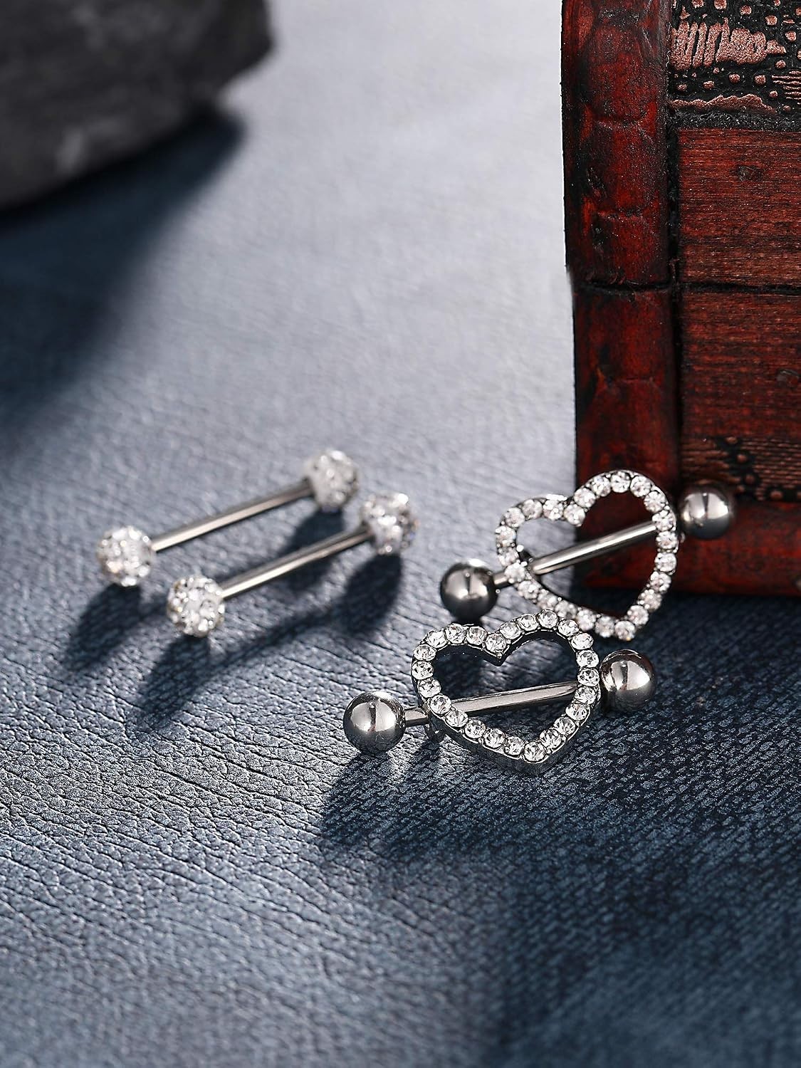 Fashion-Forward Stainless Steel Tongue Rings with Dazzling Rhinestones – 2 Pairs