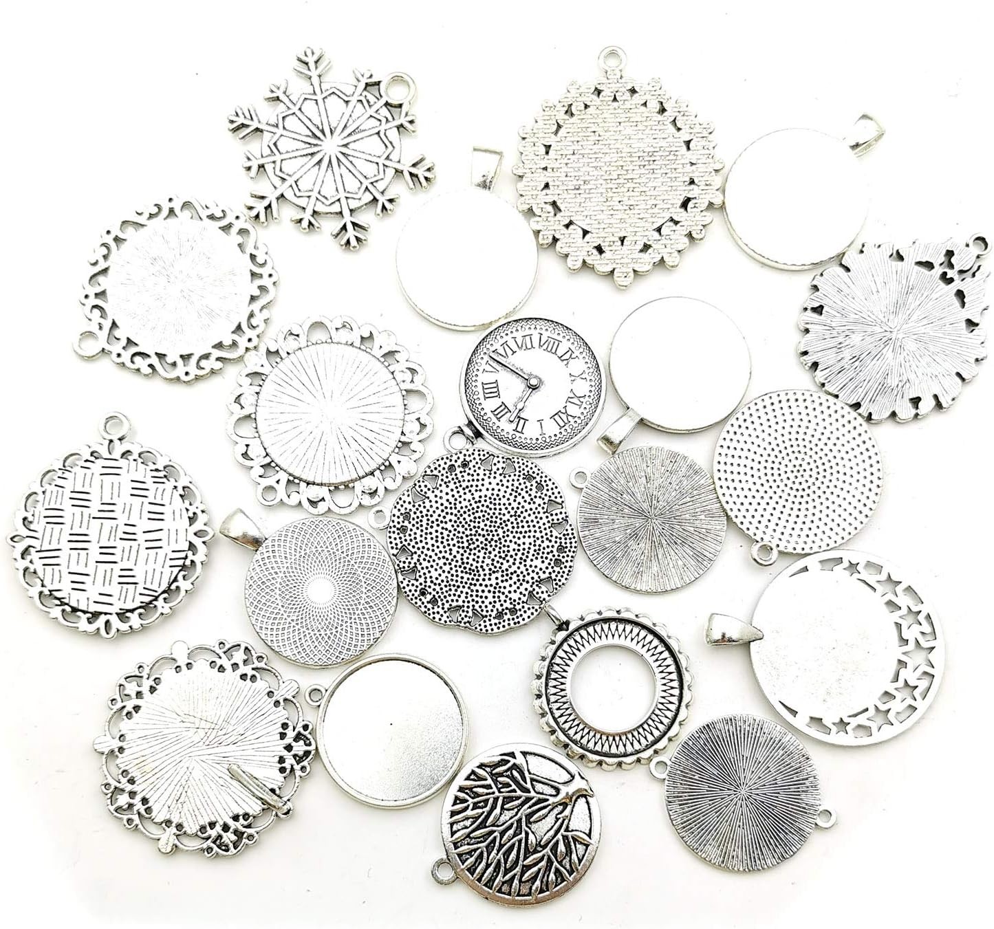 20pcs Mixed Fit 25mm Blank Bezel Pendant Trays Base Antique Silver