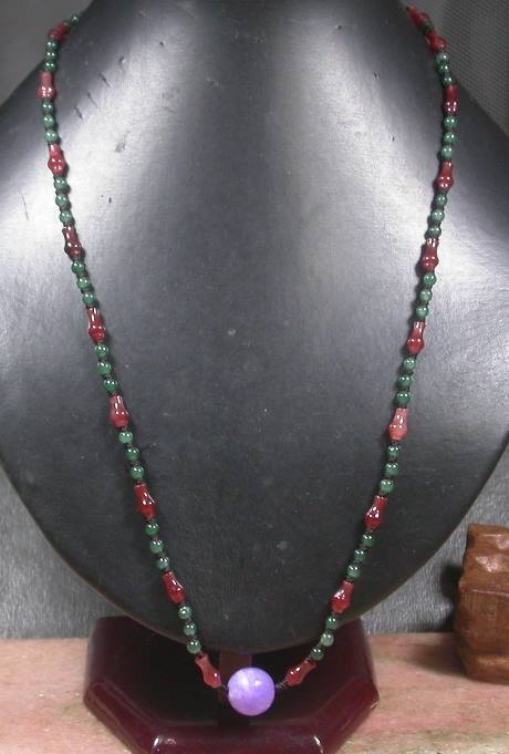 CHINESE Green Lavender Red JADE Bead Beads Necklace 22-27 inches 230012