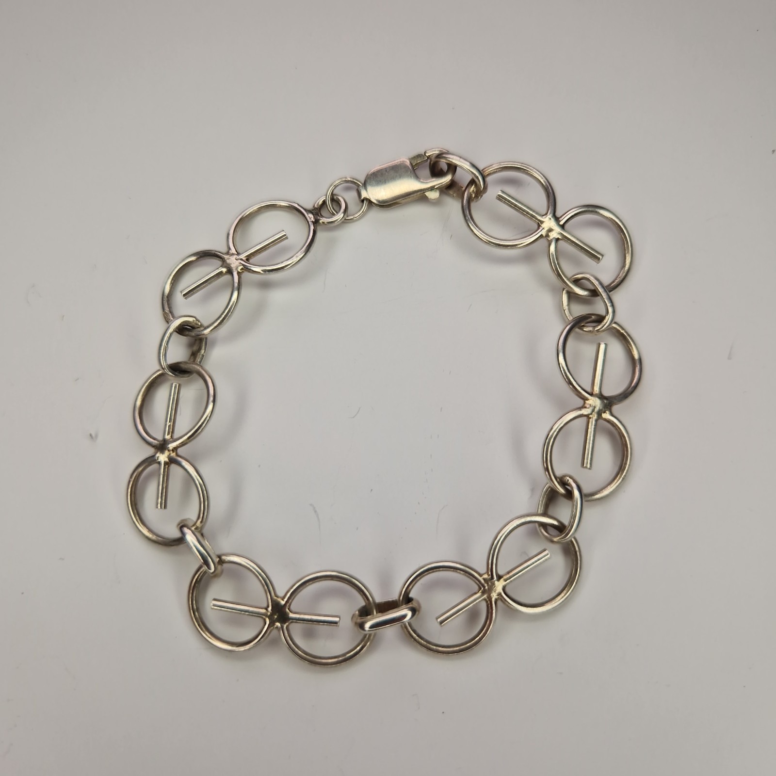 Modernist Scandinavian Bracelet 800 Silver Continental Locked Circles 21.5cm