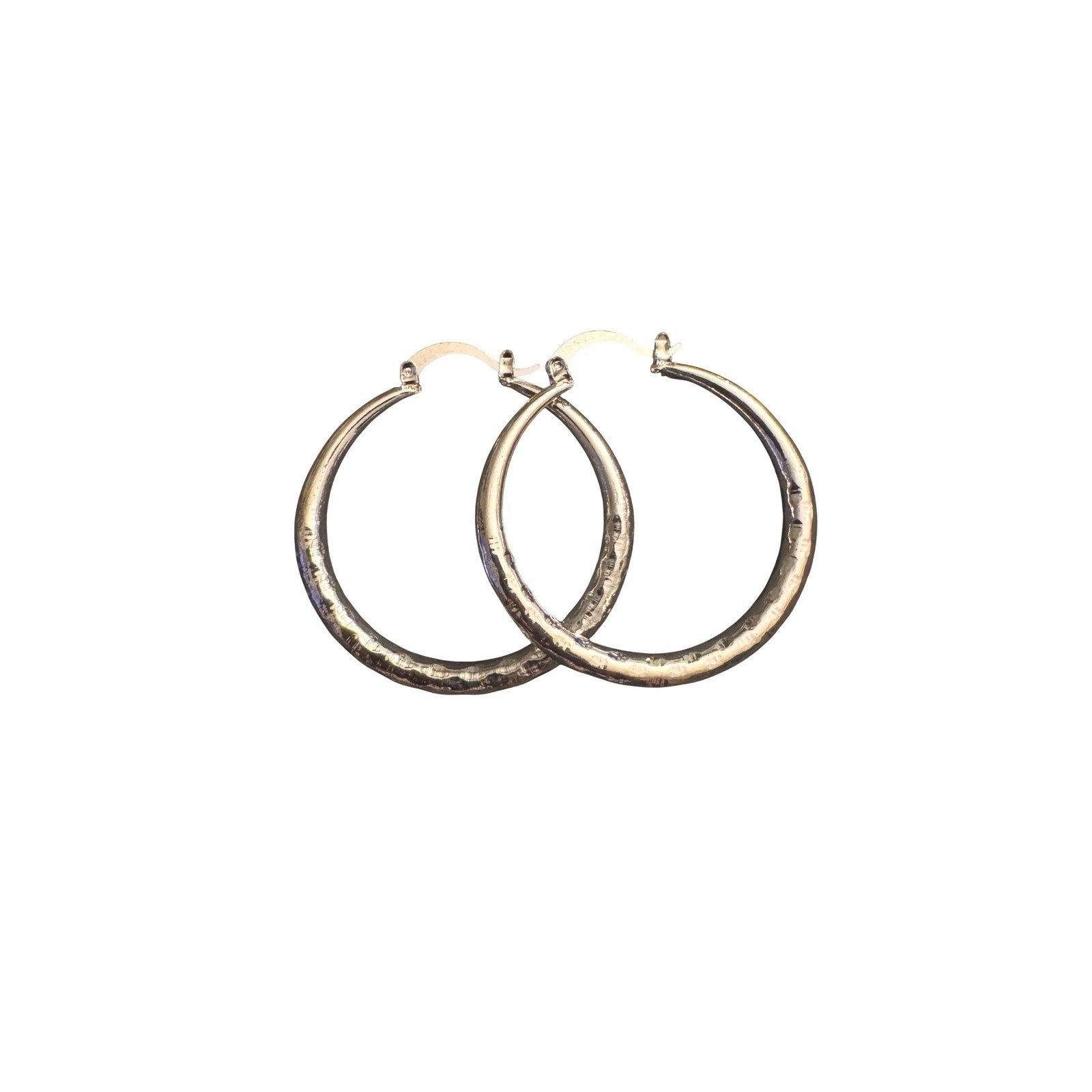 Hammered Silver Tone Hoop Earrings Medium Textured Round Latch Back Circular