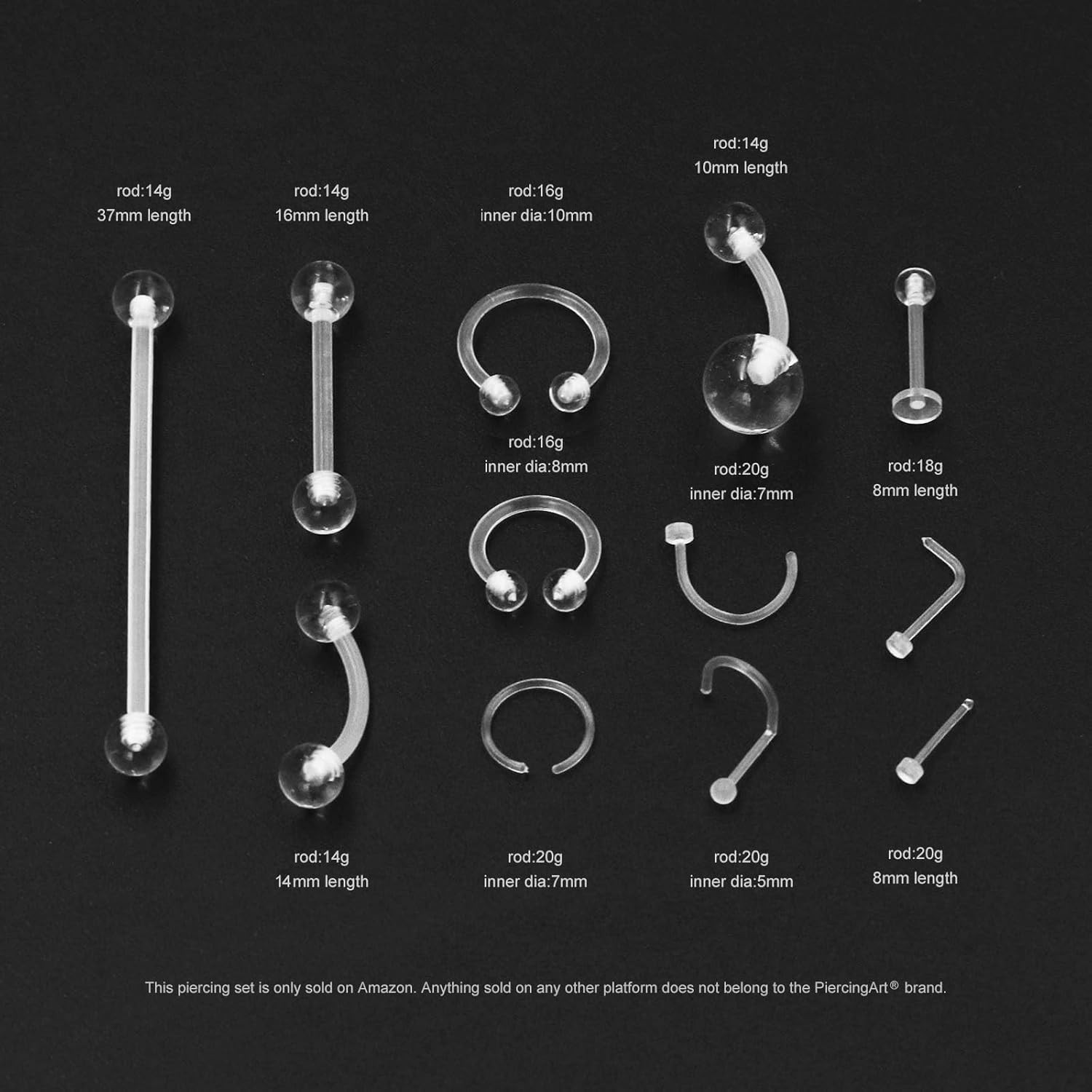 36Pcs Clear Piercing Retainers Bioflex Plastic Jewelry for Nipple Tongue Nose Se