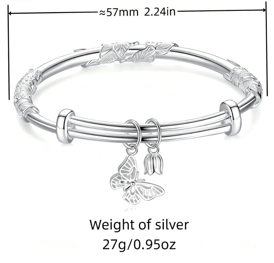 1pcs Silver butterfly bracelet, vintage style, adjustable bracelet