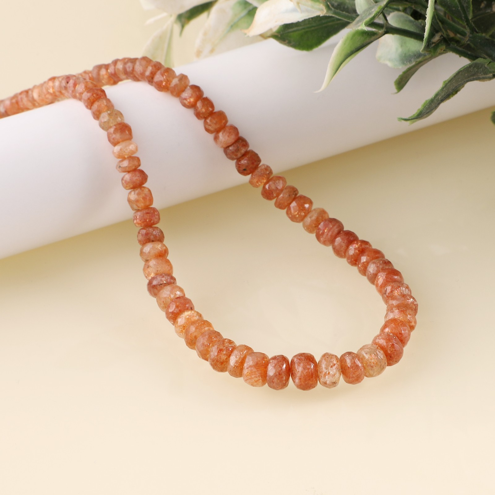 100%Natural Sunstone Stone Beaded Handmade Necklace Faceted Roundel 925 Silver