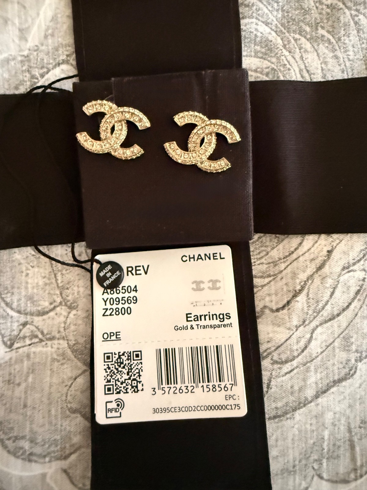 Chanel Crystal Timeless CC Earrings Light Gold