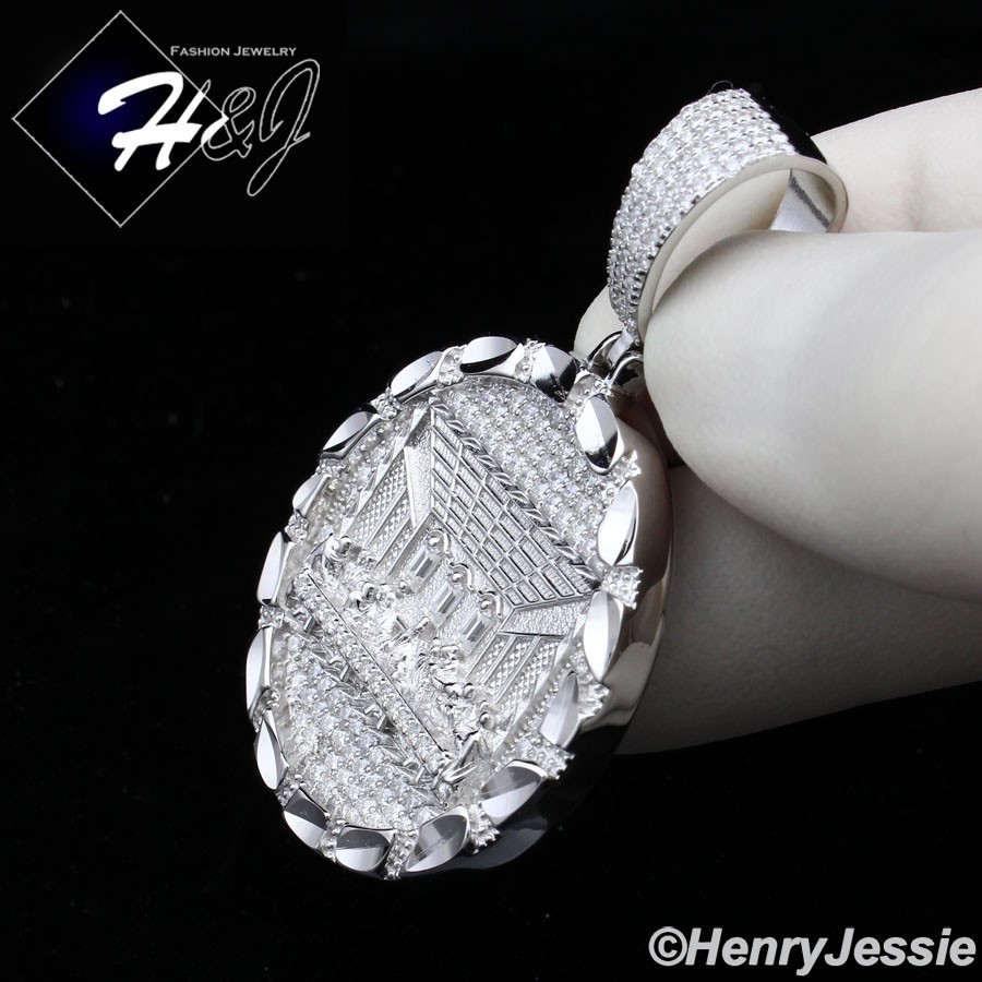 MEN SOLID 925 STERLING SILVER MOISSANITE LAST SUPPER JESUS ROUND PENDANT*SMP565