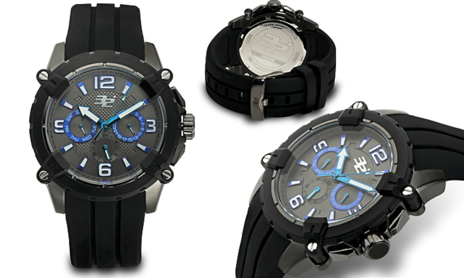 NEW 32 Degrees 0032M-GRYBLU Mens Alpine Watch Rubber Strap Grey Dial Blue Accent
