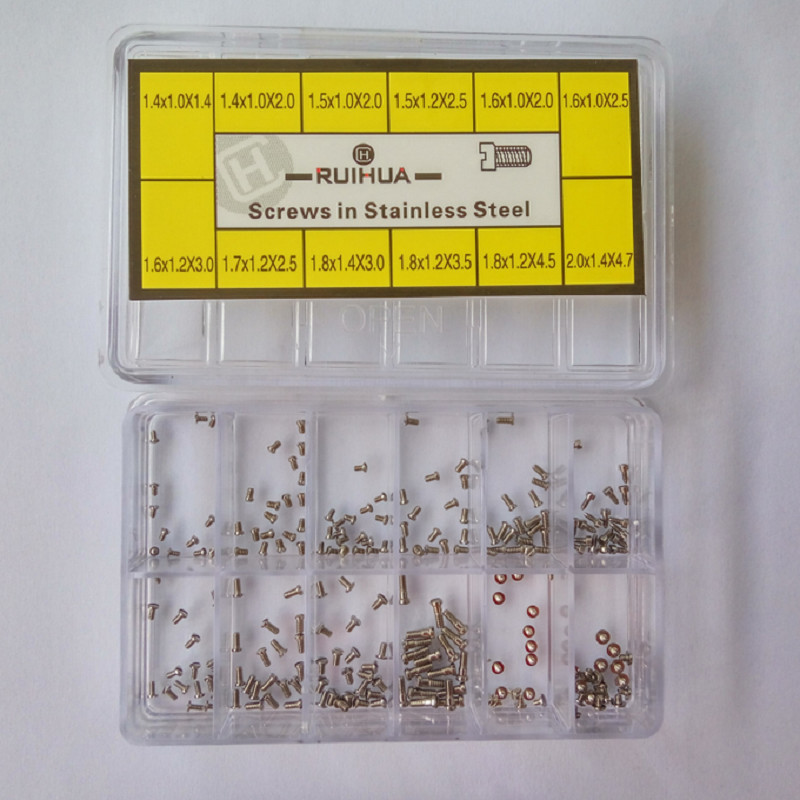 Assortment of 240 Stainless Steel Screws for Watch Back Case 12 sizes W/Box