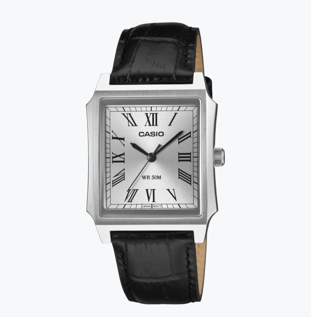 Casio MTP-B190L-7BV Tank Watch White Dial Leather Strap NEW 2026 Roman 50M