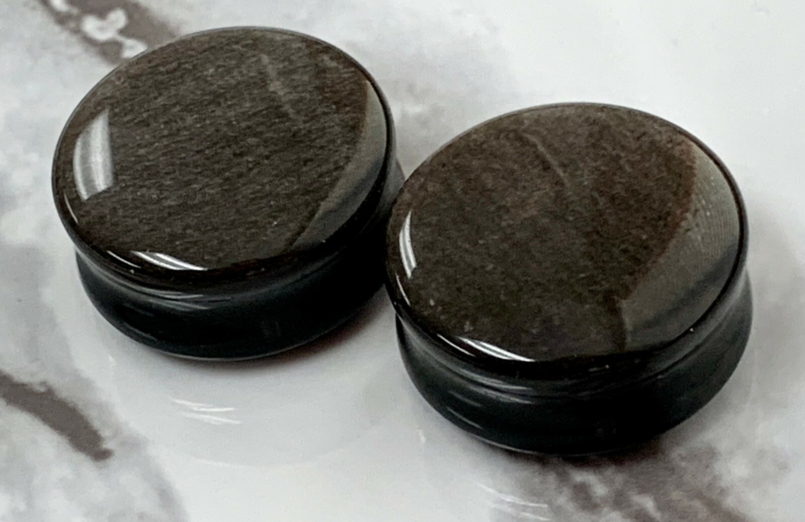 PAIR Silver Obsidian Natural Stone Double Flare Plugs Organic Earlets Gauges