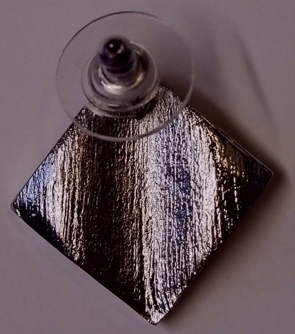 Earrings Kim Min Sun Mia Diagonal Square Silver Tone with Clear Faux Gems 1/2″