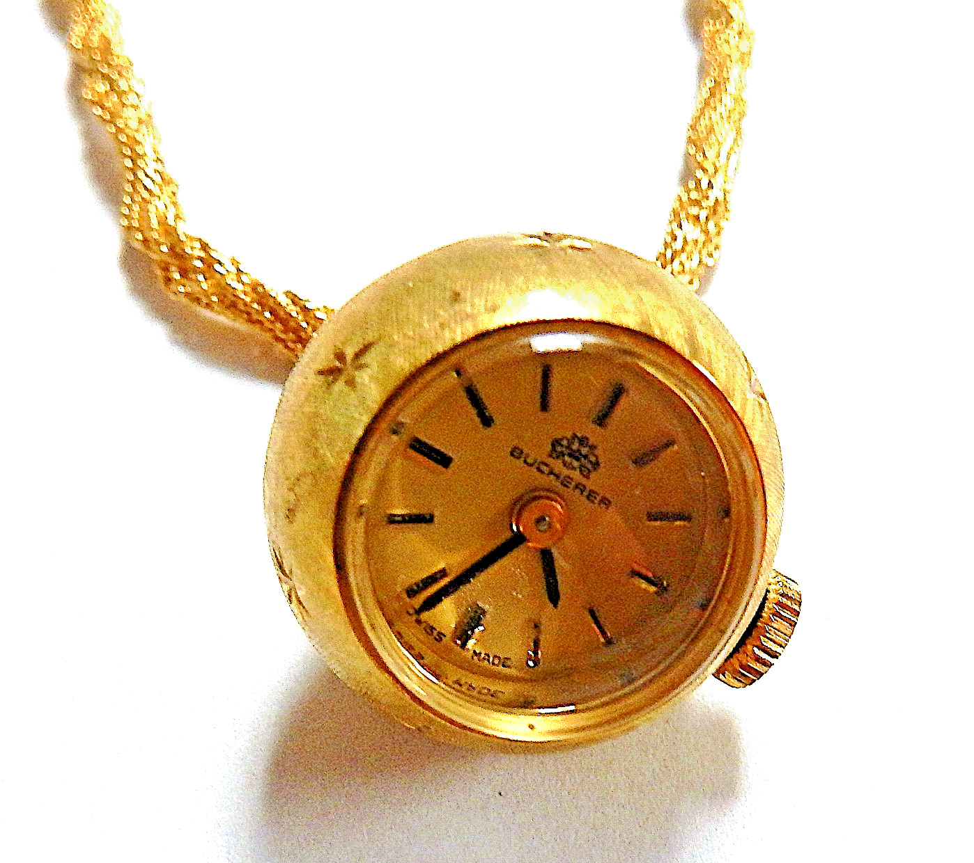 Bucherer Rare, 18K Solid Yellow Gold Pendant Watch Plus 34 Inch 18K Chain