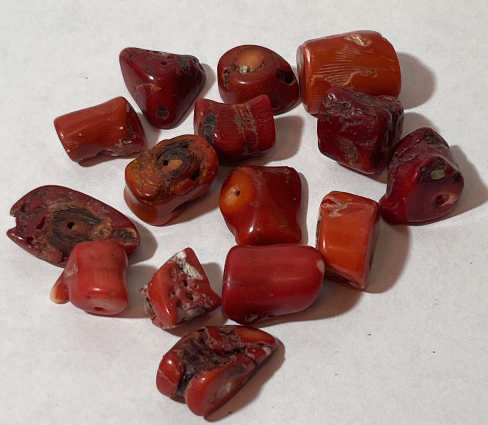 14 Natural Red Orange Coral Cut Gemstones Lot, Approx. 20x15mm Opaque