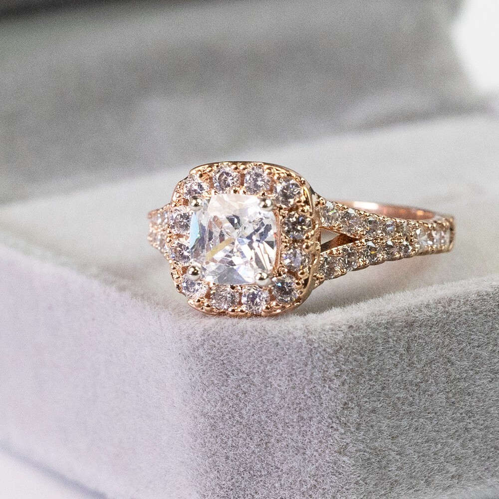 Rose Golden Promise Ring Cubic Zirconia Silvery Plated Engagement/ Wedding Ring
