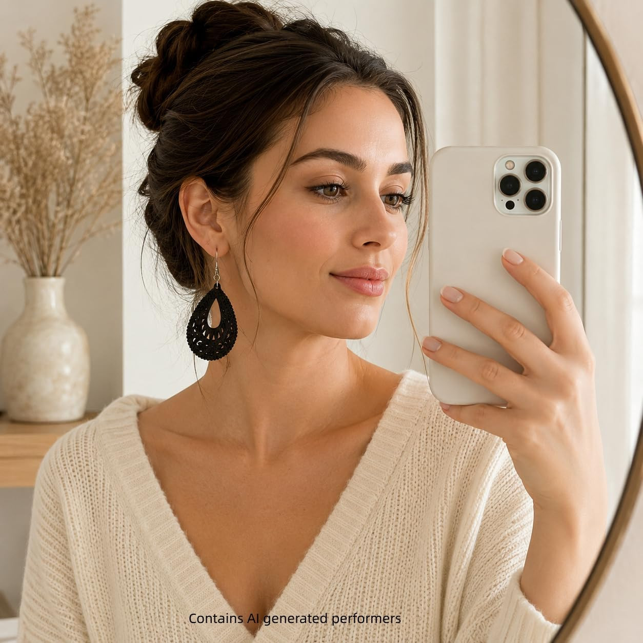 Boho Wood Dangle Earrings for Women, Lightweight Laser Cut Hollow Geometric Drop