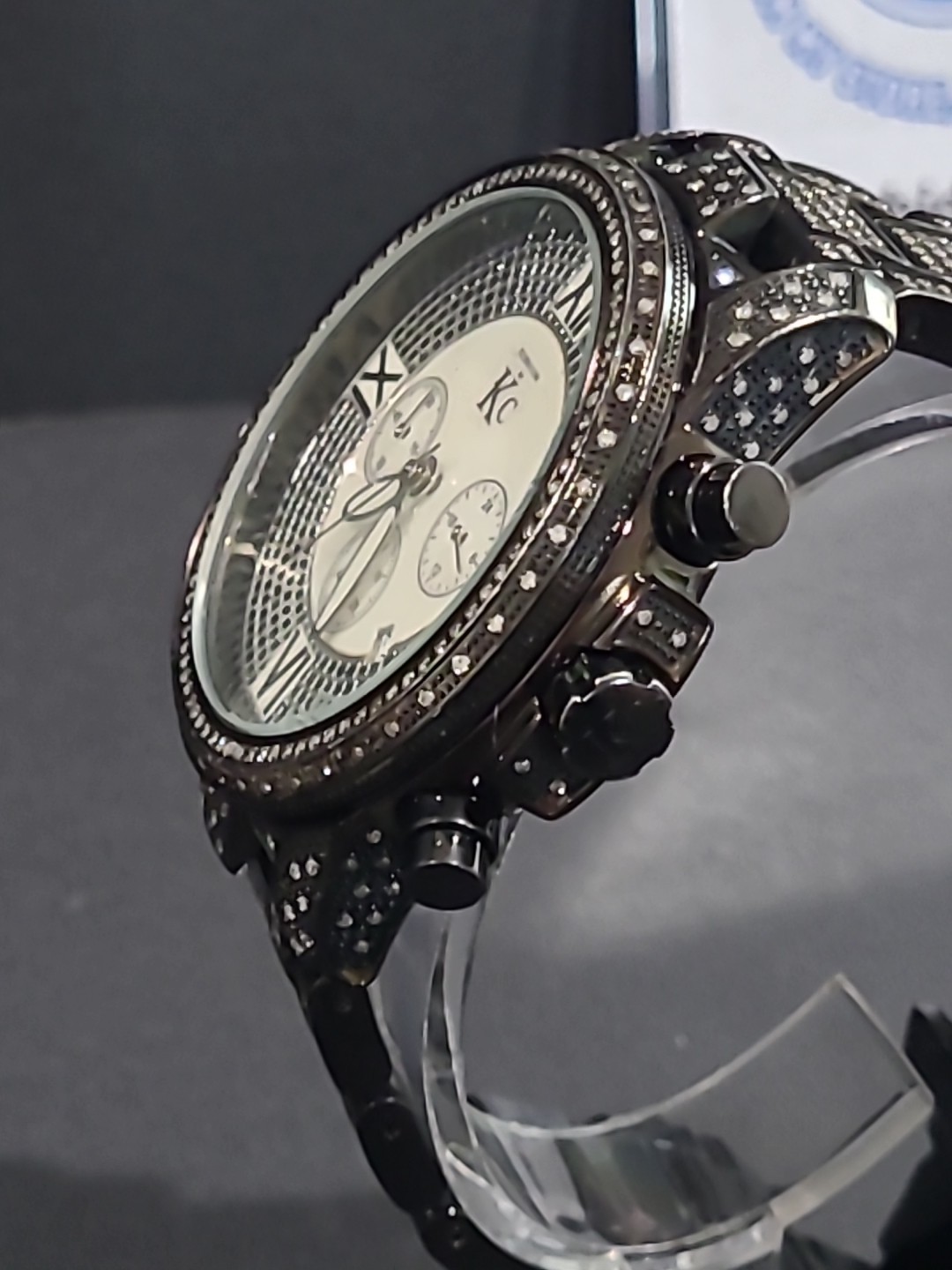 Techno Com by KC Diamond Chronograph series. 47mm iced-out pave checkerboard