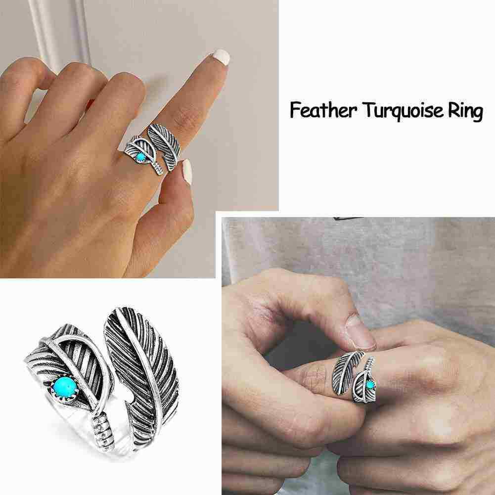 Navajo Indian Handmade Sterling Silver Turquoise Feather Adjustable Rings
