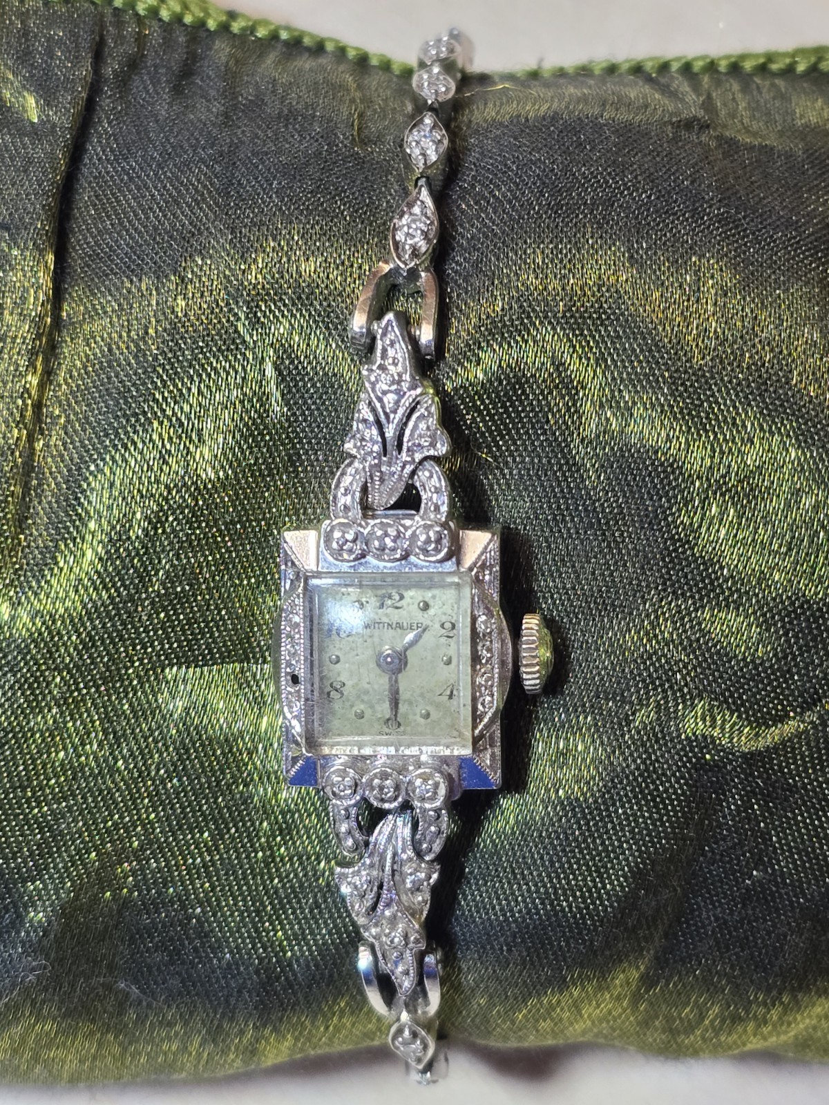 VTG WITTNAUER 14K WHITE GOLD DIAMOND LADIES Cocktail Watch Non-working 15.42g