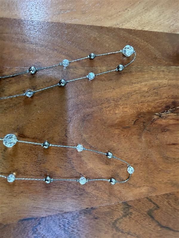 Long Clear Crystal Beaded Necklace Silver Tone Ball Beads Station Fashion Jewelr