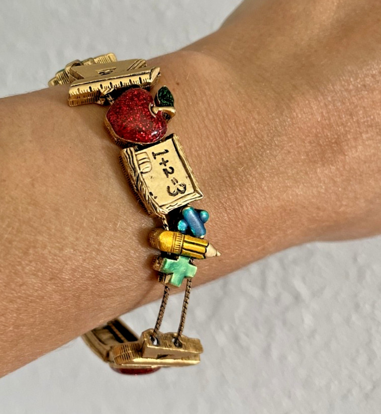 Teacher Charm Bracelet Apple Pencil Ruler Math School Teacher Appreciation Gift