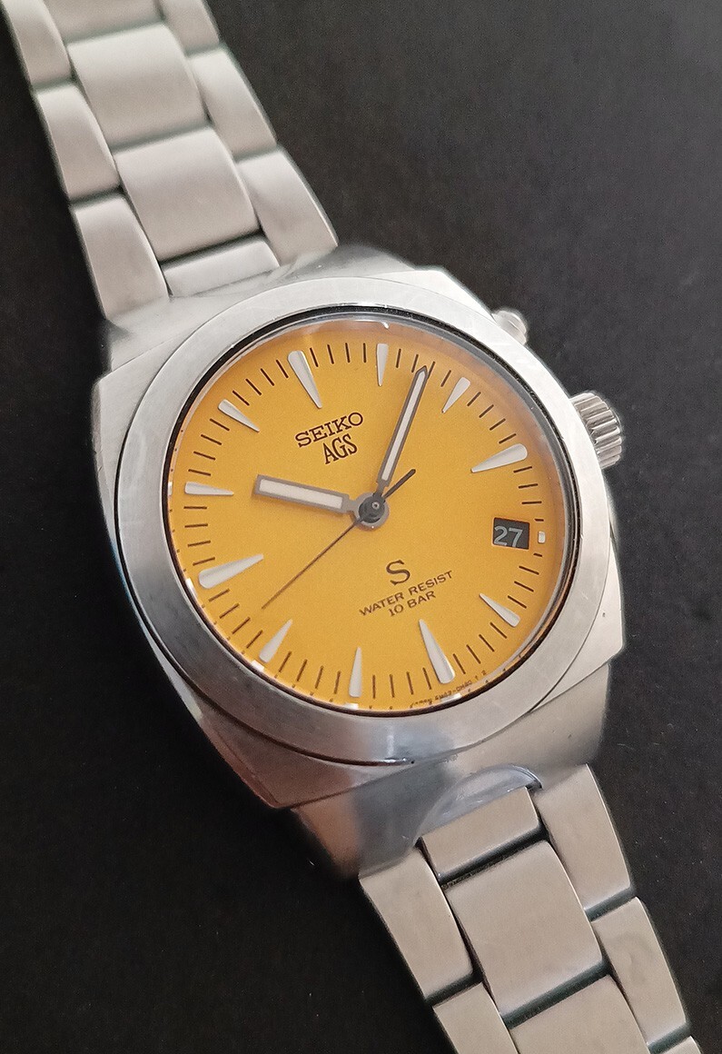 RARE SEIKO AGS KINETIC 5M42-0E50 ORANGE DIAL ALL ORIGINAL WORKING 100%GENT WATCH