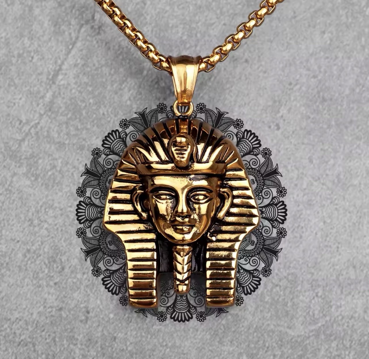Men’s Egyptian Pharaoh-Style Necklace, Stainless Steel Chain with Pendant, 60cm
