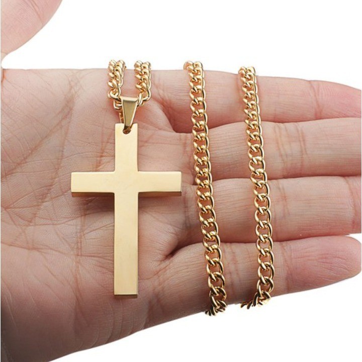 60Cm Cuban Chain With Cross, Mirror Polished, Men’s And Women’s Jewelry