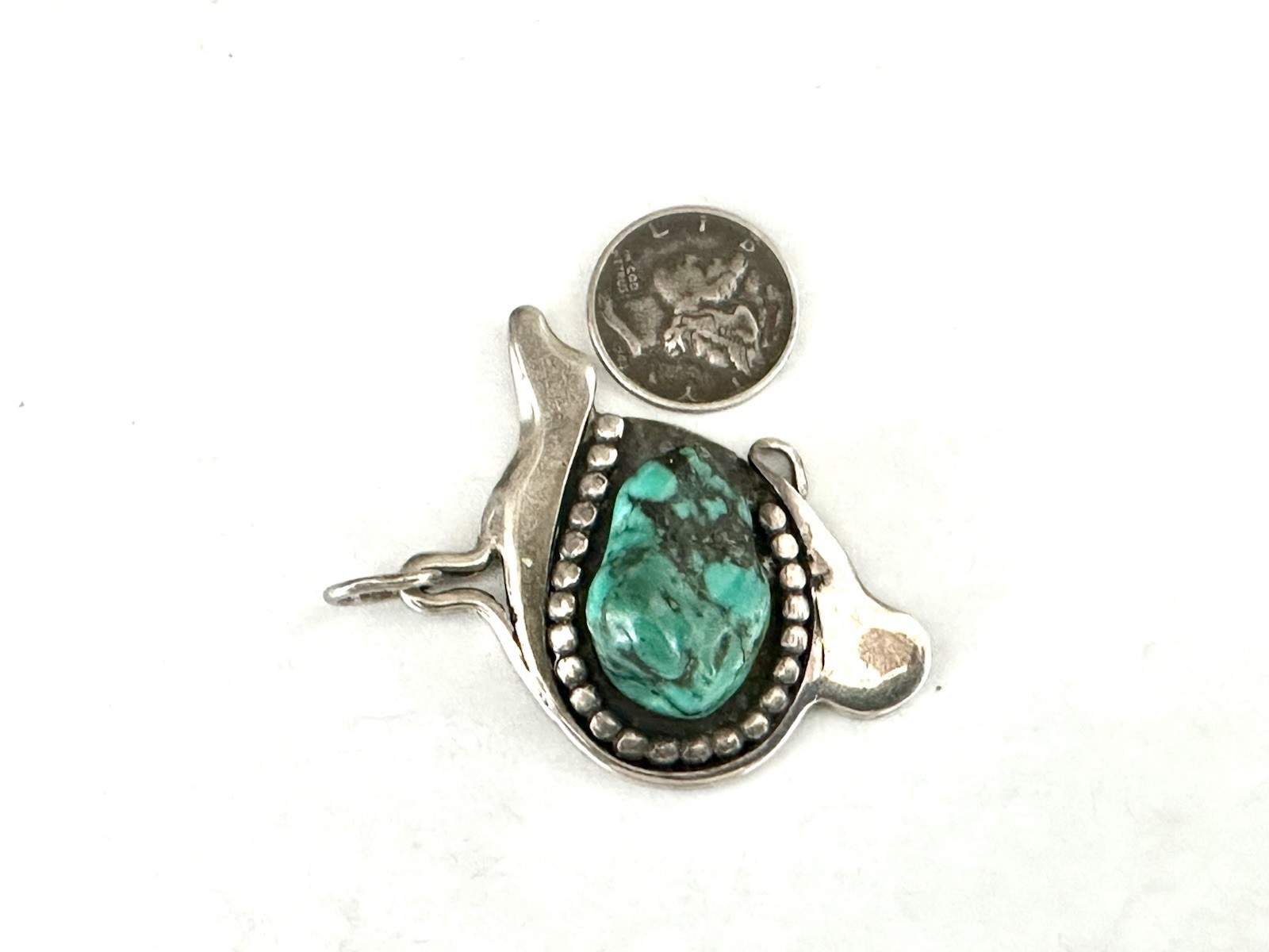Sterling Silver 925 Abstract Turquoise Vintage Modernist Retro Pendant Handmade