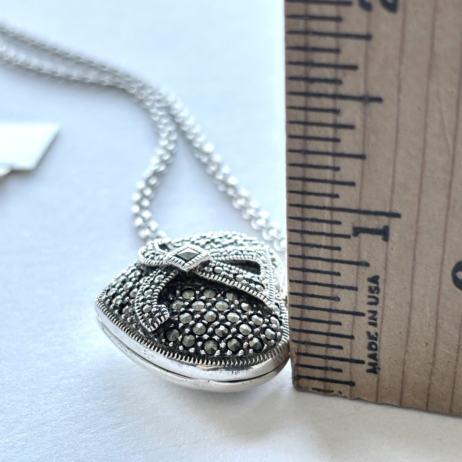 Judith Jack Sterling Silver Necklace Puffy Heart Locket Marcasite Pendant New