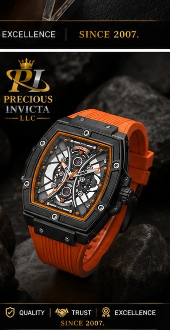 Invicta Men’s 50mm S1 Rally Skeleton Dial Black Orange Tone Quartz SS 30m Watch