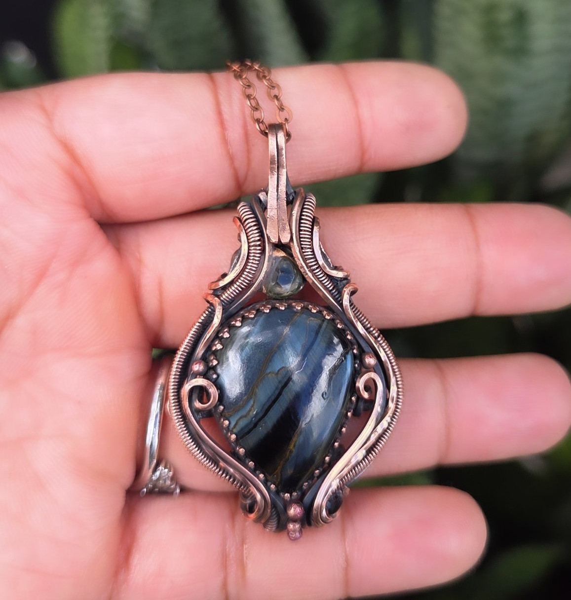 Handcrafted Copper Natural pietersite Bezel Pendant Necklace