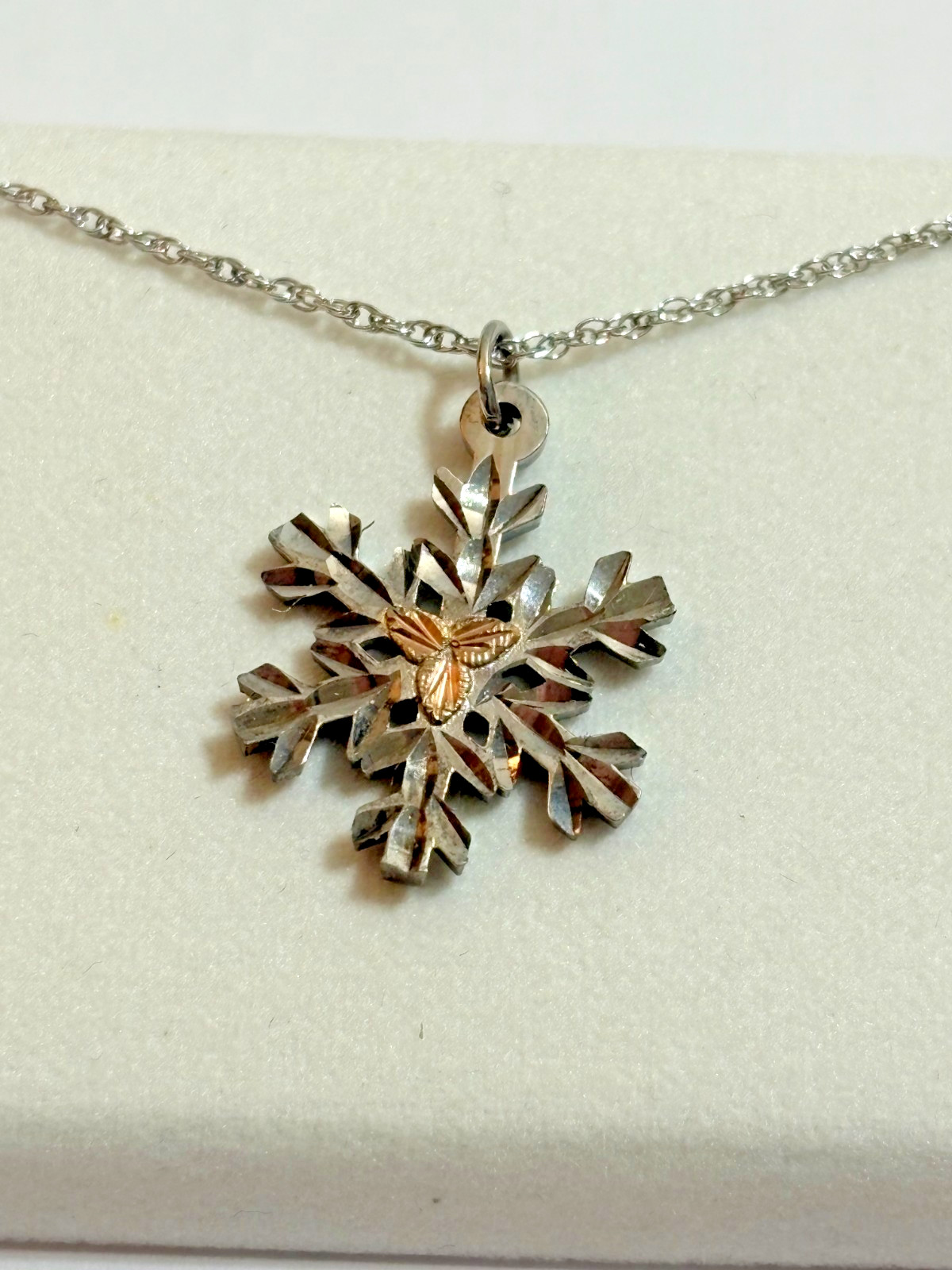 Black Hills Gold Landstrom’s Sterling Silver 12k Gold Snowflake Pendant Necklace