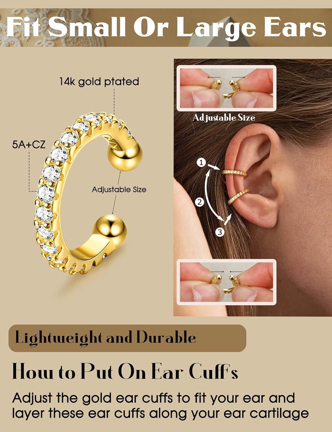 4 Pairs Ear Cuffs Non Piercing – 14K Gold Plated Ear Cuff Earrings for Women Ear